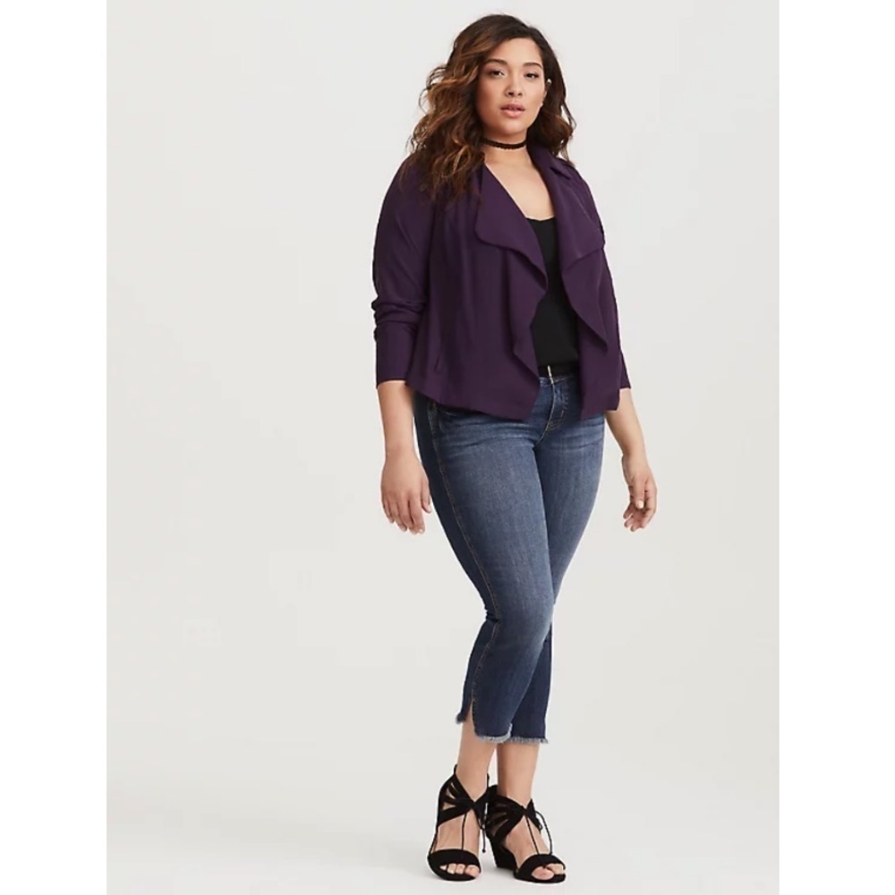 Torrid 2 TWILL DRAPE FRONT JACKET purple - Picture 2 of 7